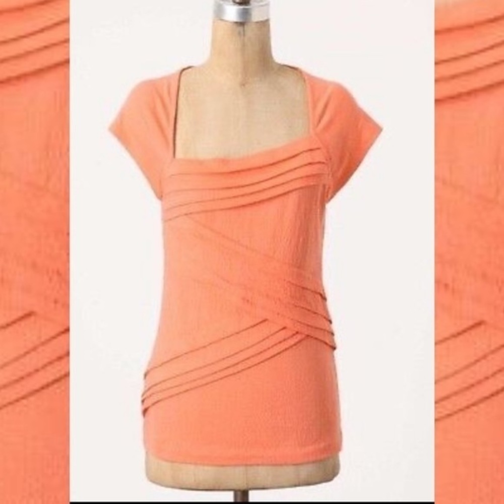 Postmark Anthropologie Slanted Pleats Coral Tee Size XS